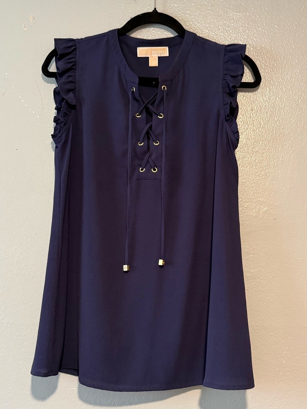 Michael Kors Navy Lace-Up Ruffle Sleeve Camisole Top